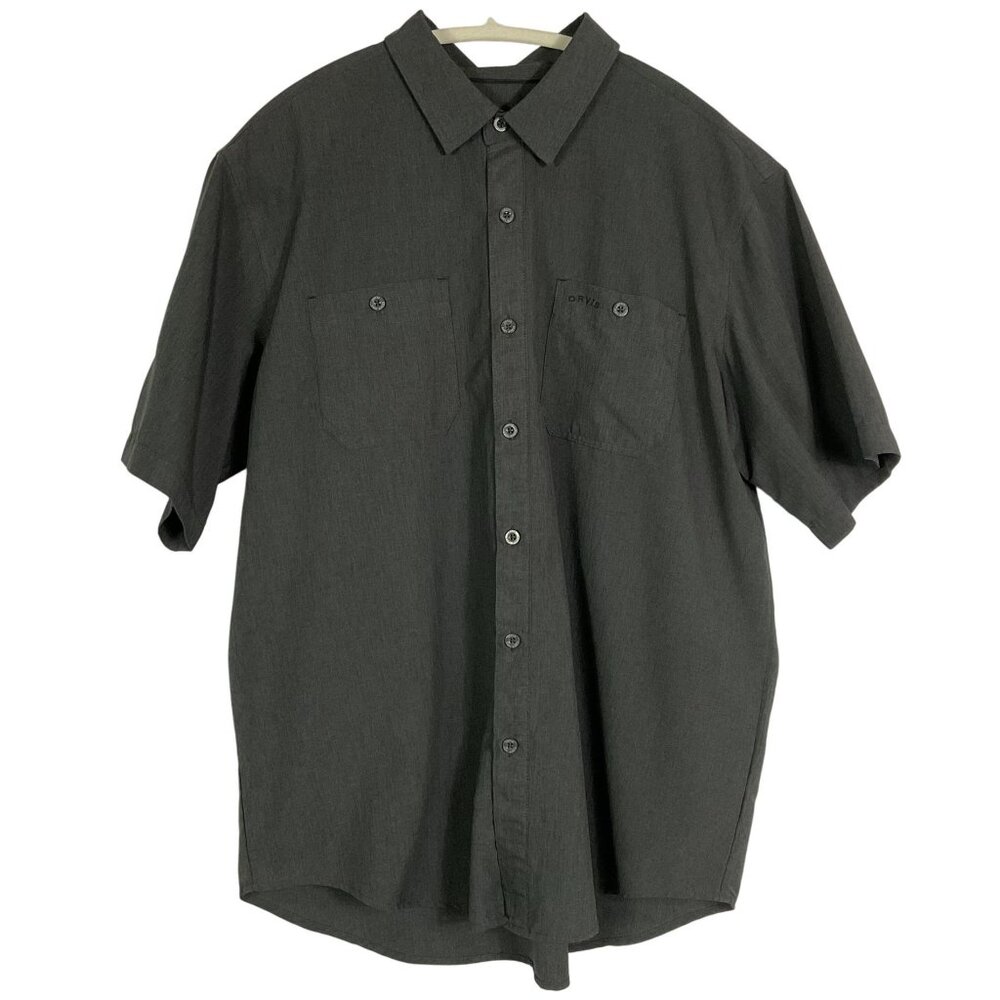 ORVIS Tech Work Shirt Men's XL Polyester Gray Button Up Short Sleeve 1494392